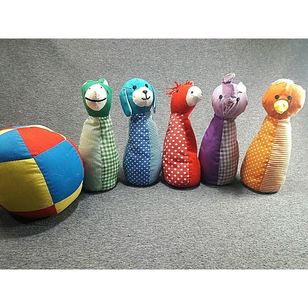Vintage Lillian Vernon Kids Soft Bowling Set Plush Pins lot Toys Rare